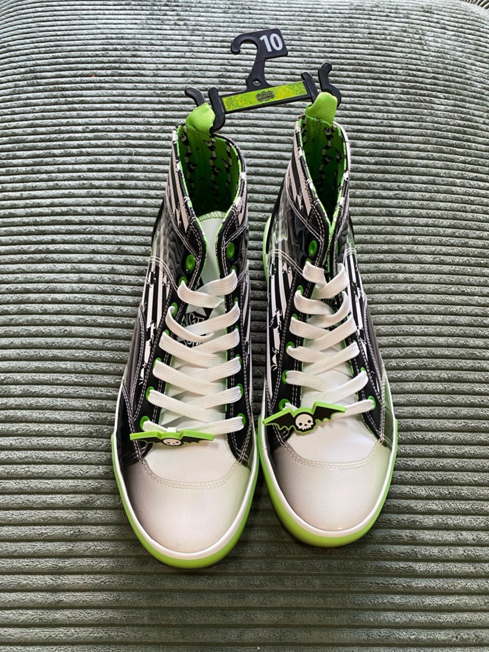 High-Top Skull Accent Sneakers in Black, White & Neon Green
